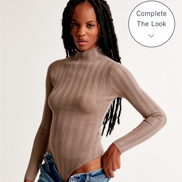 Abercrombie Turtleneck Sweater Bodysuit, light brown, size S - Picture 3 of 4